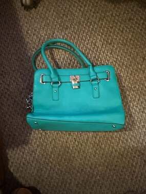 Unbranded Teal Faux Leather Satchel Handbag with Padlock Detail